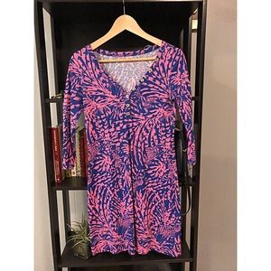 lilly pulitzer dress 3/4 sleeve pink navy print